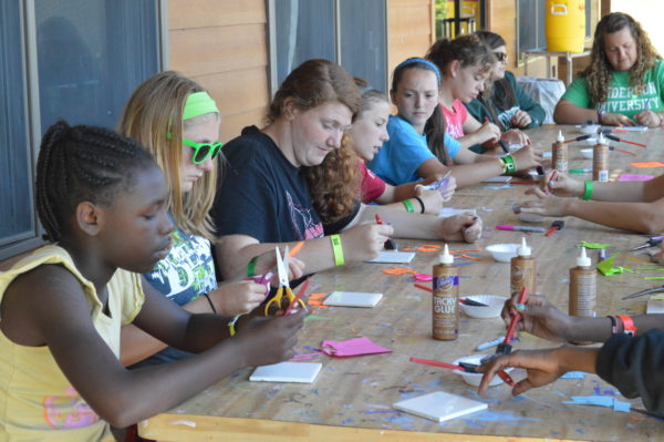Campers doing arts and crafts