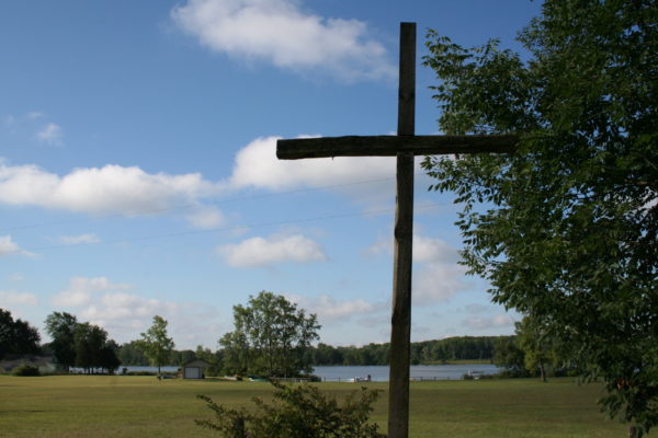View of the cross across the lake