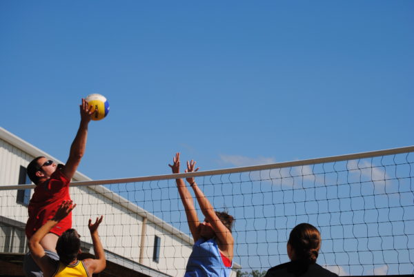 Volleyball game at camp